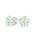 Фото #1 товара White Plumeria Flower Created Opal Stud Earrings For Women .925 Sterling Silver 10MM October Birthstone