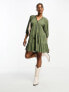 Фото #1 товара Платье женское New Look в хаки с деталями бахромы и V-образным вырезом