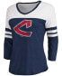Фото #3 товара Women's Heathered Navy, White Cleveland Indians Two-Toned Distressed Cooperstown Collection Tri-Blend 3/4 Sleeve V-Neck T-shirt