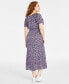 ფოტო #4 პროდუქტის Women's Short-Sleeve Smock-Waist Midi Dress, Created for Macy's