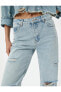 Фото #5 товара Çok Yıpratmalı Kısa Düz Kesik Paça Kot Pantolon Cepli - Eve Straight Jeans