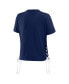 Women's Navy Atlanta Braves Side Lace-Up Cropped T-shirt
