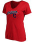 ფოტო #3 პროდუქტის Women's Red Cleveland Indians Team Logo Lockup V-Neck T-shirt