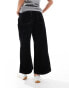 ASOS DESIGN Petite cord cropped wide leg trouser with contrast stitch in black