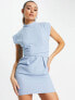 Closet London belted tie waist mini dress in powder blue