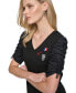 ფოტო #4 პროდუქტის Women's Ruched-Sleeve V-Neck Top