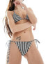 Stradivarius tie side bikini bottom in black stripe