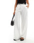 Stradivarius belted linen look trouser in white