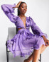 Фото #2 товара ASOS DESIGN pleat chiffon mini dress with cut out sides in purple with floral print