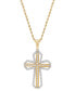 ფოტო #1 პროდუქტის Men's Lab Grown Diamond Cross 22" Pendant Necklace (1 ct. t.w.) in 14k Two-Tone Gold