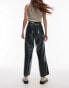 Topshop awkward length vinyl trouser in khaki