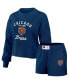 Women's Navy Distressed Chicago Bears Waffle Knit Long Sleeve T-shirt and Shorts Lounge Set