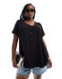 Yours button down blouse in black Черный, EU 62-64 - фото #1