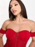 Фото #4 товара Jaded Rose Tall ruched corset waist sheer midaxi dress in red