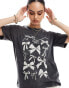 Stradivarius bow graphic top in acid wash grey