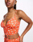 ASOS DESIGN co-ord cami crop top with front ruching in orange red floral Orange-Rot mit Blumenmuster, 32 - фото #8