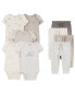 Фото #3 товара Baby 9-Piece Short-Sleeve Bodysuits & Pull-On Pants Set 12M