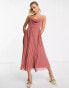 Фото #8 товара ASOS DESIGN cowl neck strappy pleated midi dress with tie waist in rose pink