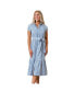 Women's Short Sleeve Button Front Tiered Maxi Dress with Waist Sash