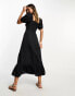 Фото #8 товара & Other Stories linen puff sleeve midaxi dress with split in black