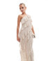 TFNC Bridesmaids Petite chiffon one shoulder maxi dress with frills in ecru