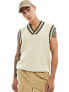 ASOS DESIGN oversized cable knit cricket tank in oatmeal with contrast tipping 2XL - фото #3