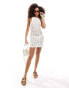 Фото #4 товара Miss Selfridge crochet high neck mini dress in cream