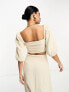 Pretty Lavish ruched puff sleeve crop top co-ord in stone