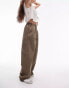 Фото #1 товара Topshop super wide leg pleated poplin trouser in khaki