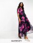 Фото #1 товара Hope & Ivy Maternity wrap maxi dress with flutter sleeves in purple floral