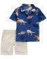 Фото #2 товара Toddler 2-Piece Dinosaur Button-Front Shirt & Short Set 4T