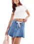 Mango bow front denim pleated skirt in blue