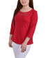 ფოტო #1 პროდუქტის Petite 3/4 Sleeve Crepe Knit Top