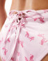 Monki mix and match soft satin thong in pink bow print