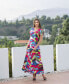 ფოტო #4 პროდუქტის Print V Neck Empire Waist Kimono Cap Sleeve Maxi Dress