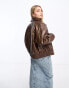 Urban Revivo oversized faux leather bomber jacket in dark brown