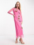 Фото #1 товара Never Fully Dressed long sleeve embellished maxi dress in pink butterfly print