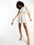 ASOS DESIGN embellished organza asymmetric one sleeve mini dress in white