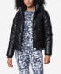 Фото #1 товара Women's Faux Leather Hooded Puffer Jacket