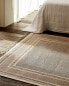 Rectangular block print cotton rug with fringing