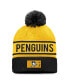 ფოტო #3 პროდუქტის Men's Gold, Black Pittsburgh Penguins Authentic Pro Alternate Logo Cuffed Knit Hat with Pom