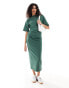 Фото #2 товара ASOS DESIGN short sleeve gathered waist with side split maxi dress in green