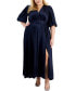 ფოტო #1 პროდუქტის Plus Size Surplice-Neck Belted Satin Maxi Dress