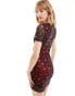 Фото #2 товара Daisy Street square neck mesh mini dress in rose bud print