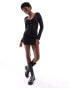 Фото #6 товара Cotton:On textured long sleeve button front mini dress in black