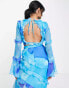 Фото #2 товара ASOS DESIGN co-ord ruffle detail top with tie front in blue abstract print