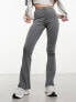 Фото #1 товара Miss Selfridge rib kickflare trouser in acid wash charcoal