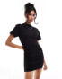 New Look short sleeve ruched side mini dress in black