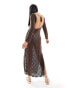 Iisla & Bird long sleeve maxi crochet beach dress in dark brown Коричневый, 44 - фото #3