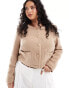 4th & Reckless Plus exclusive boucle gold button through cropped jacket in camel